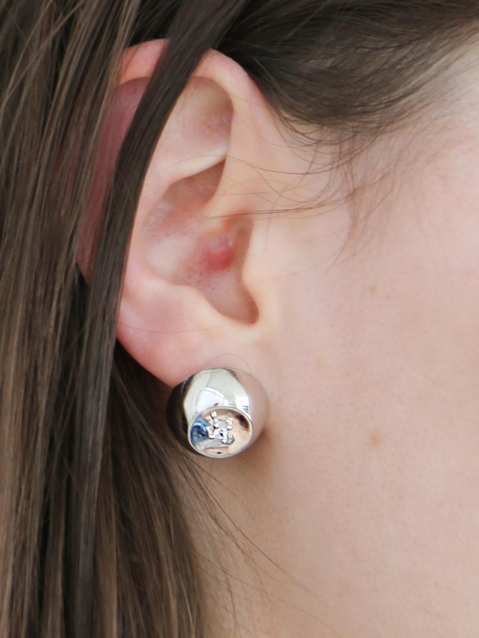 dfarbe 925 Silver Round Frame Crystal Button Earrings