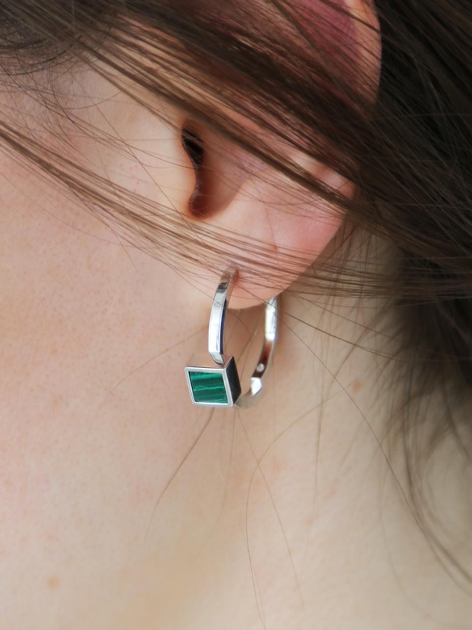 dfarbe 925 Silver Square Malachite Double Line Hoop Earrings