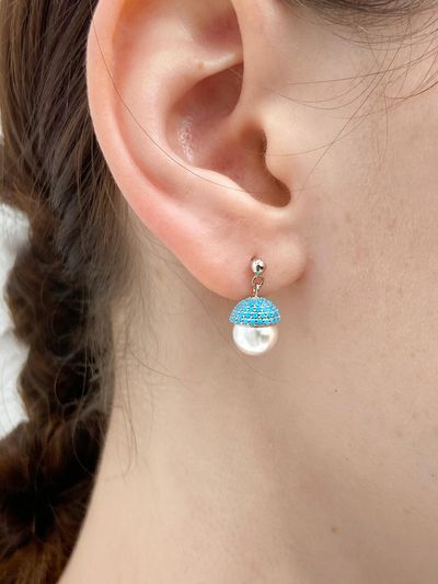 dfarbe 925 Silver Turquoise Crystal Pearl Stud Earrings