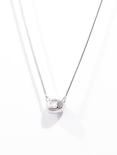 dfarbe Crystal Square Stone Teardrop Sterling Silver Necklace [Beige]