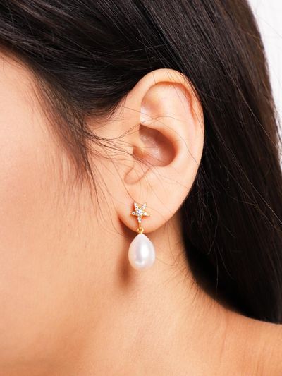 dfarbe Gold Moissanite Pearl Star Earrings