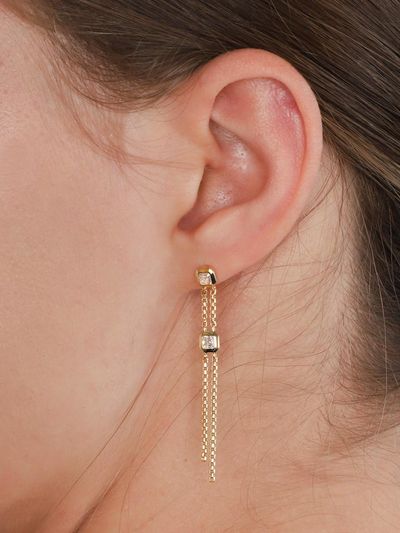 dfarbe Gold Moissanite Trillion Drop Princess Cut Earrings