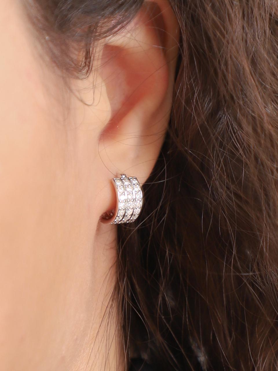 dfarbe Natural Moissanite Carved 925 Silver Hoop Earrings [Beige Gold]