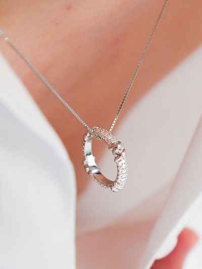 dfarbe Silver Natural Moissanite Double X Convertible Ring Necklace