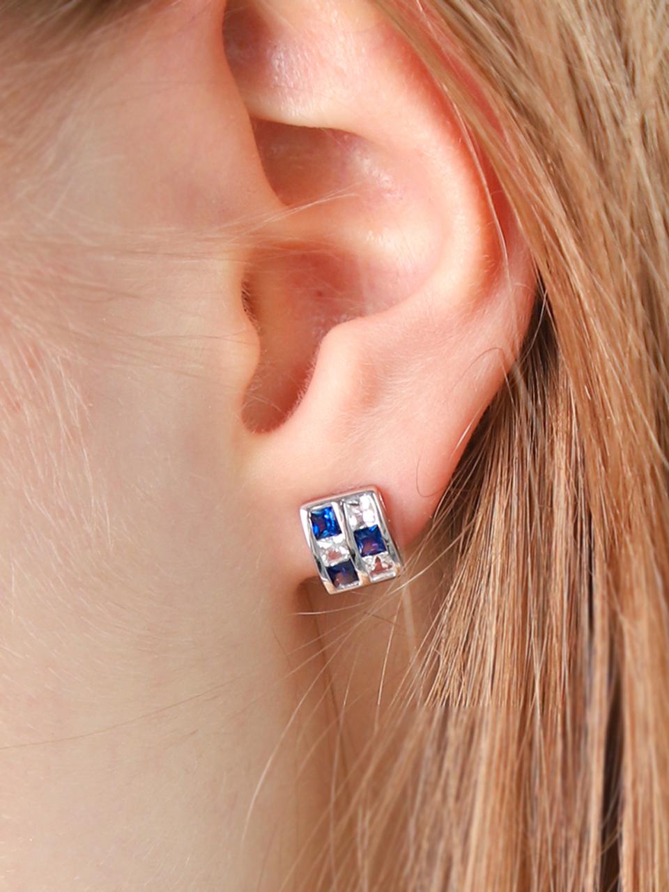 dfarbe Silver Square Bezel Set Sapphire Topaz Earrings