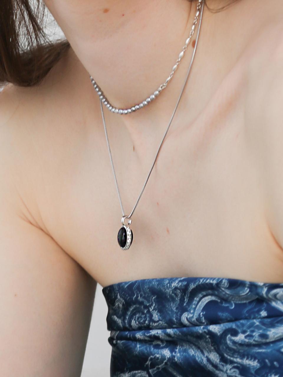 dfarbe Sterling Silver Double-Sided Onyx Blue Sand Necklace