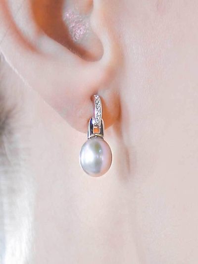 dfarbe Sterling Silver Natural Freshwater Pearl Classic Earrings [Ice Gray]
