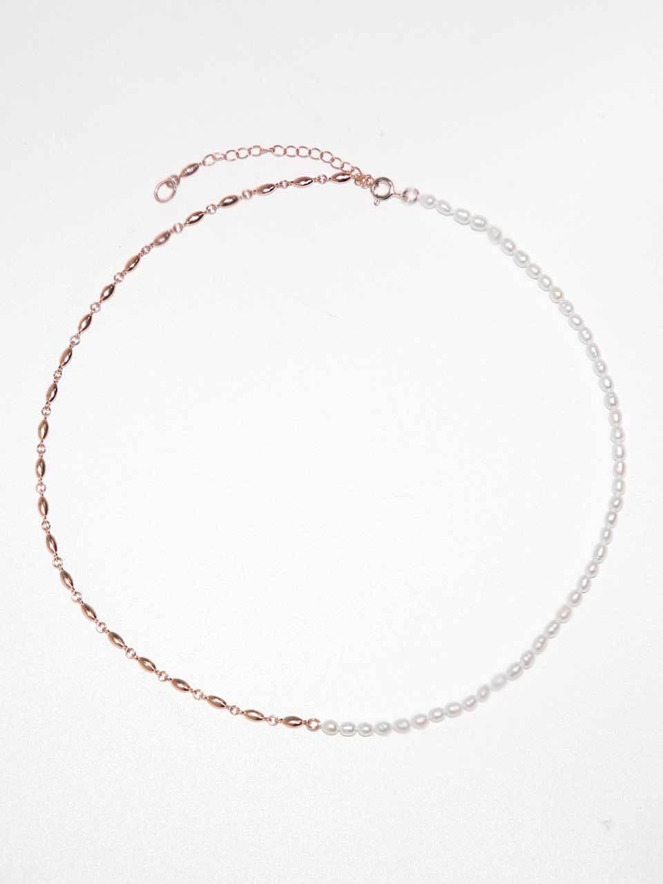 dfarbe Sterling Silver Rose Gold Pearl Symbol Chain Necklace [Beige]