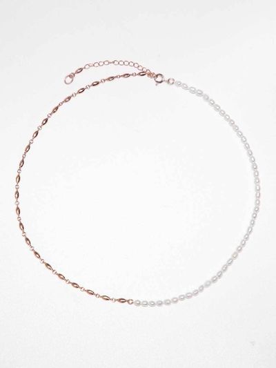 dfarbe Sterling Silver Rose Gold Pearl Symbol Chain Necklace [Beige]