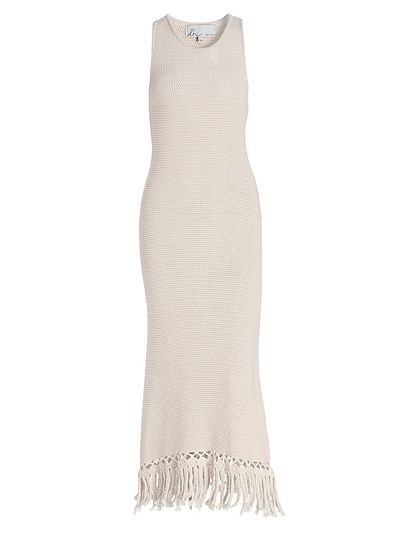 fringe trimmed knitted dress Women's Light yellow Fringe-Trimmed Knit Dress
