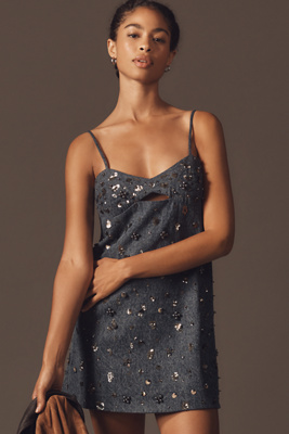 sachin and babi light blue dress Dhruv Kapoor Short-Sleeve Embroidered Heart Denim Mini Dress main image 0