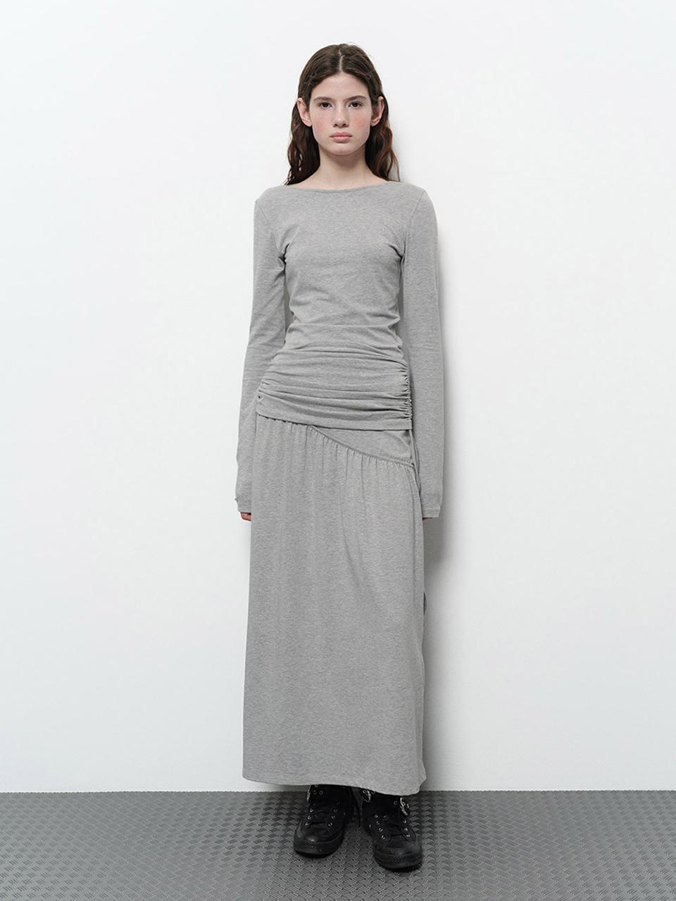 DIAGONAL BACKLESS LONG DRESS [melange grey]