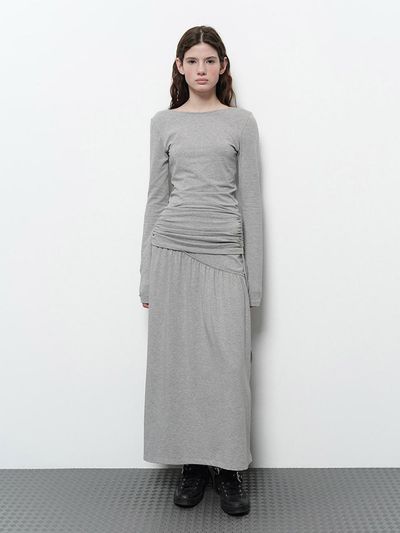 DIAGONAL BACKLESS LONG DRESS [melange grey]