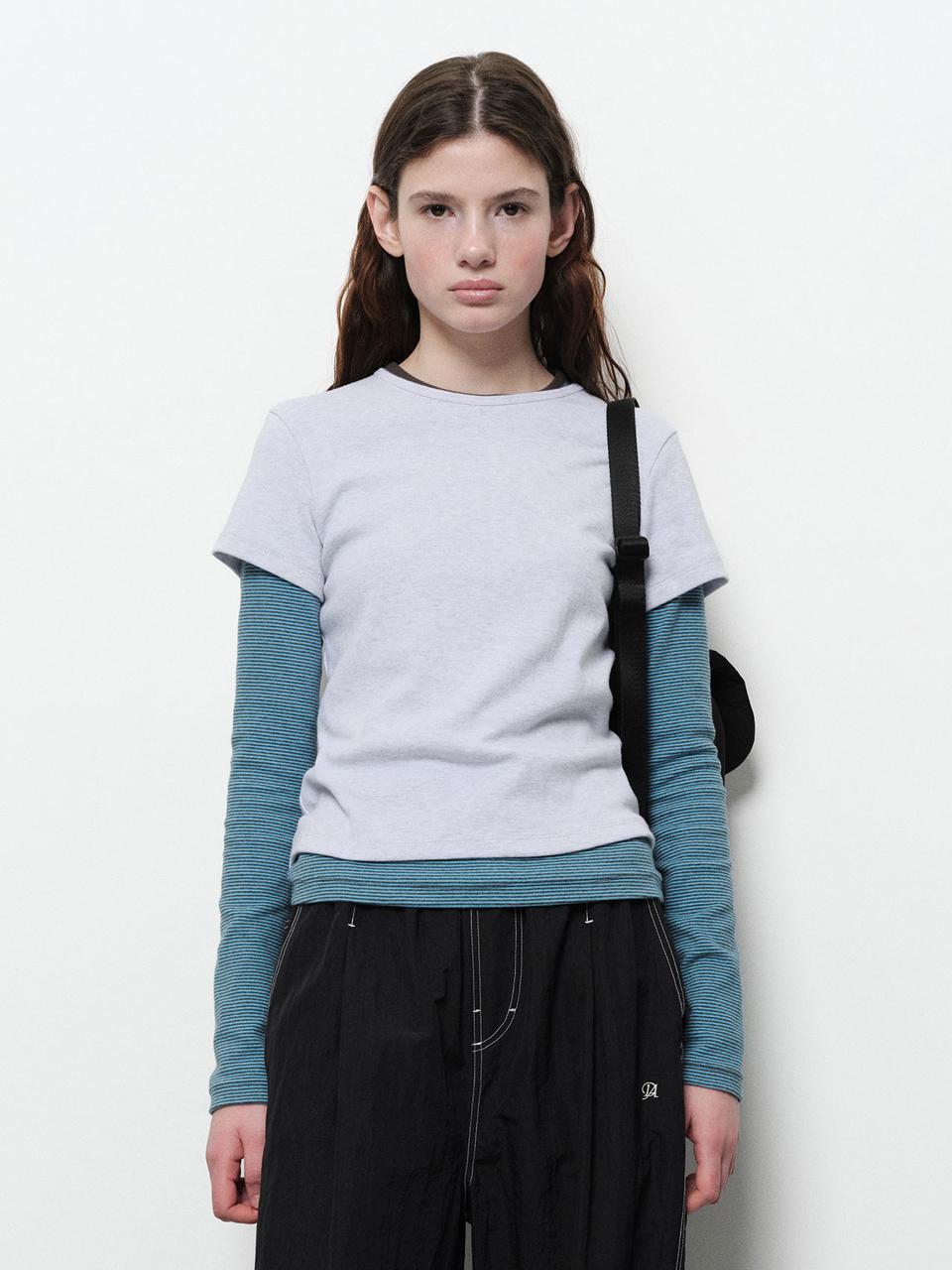 DIAGONAL BASIC HALF SLEEVE T-SHIRTS [light grey]