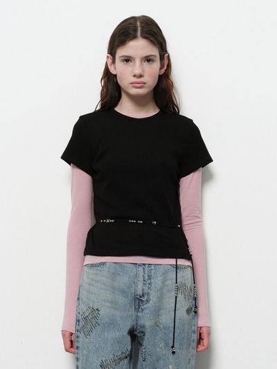 DIAGONAL BASIC HALF SLEEVE TEE [black]