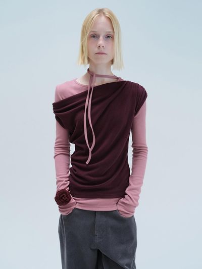 DIAGONAL BRUSHED LAYERED TEE (pink)