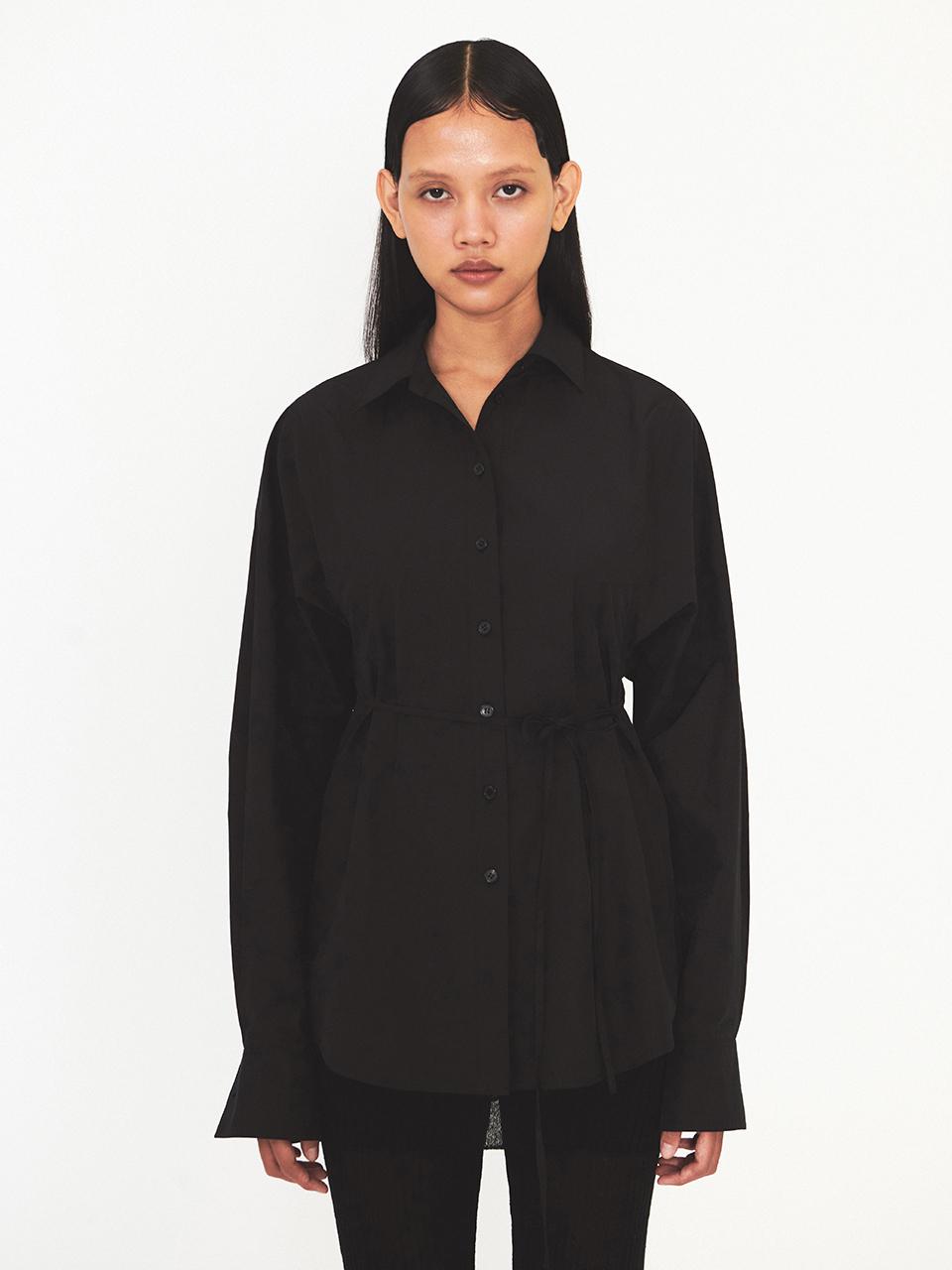DIAGONAL Cotton Belted Shirt - Black