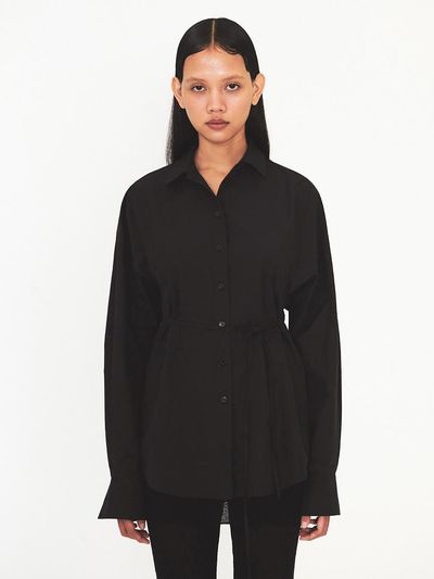 DIAGONAL Cotton Belted Shirt - Black