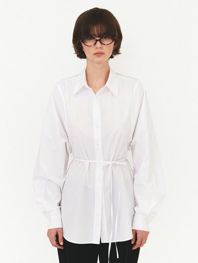 DIAGONAL Cotton Belted Shirt - White