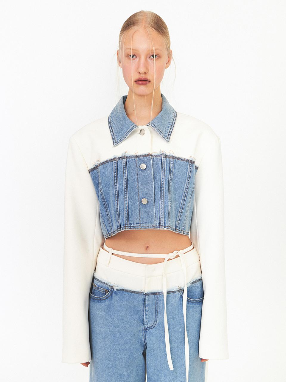 DIAGONAL Denim Mixed Jacket - Blue