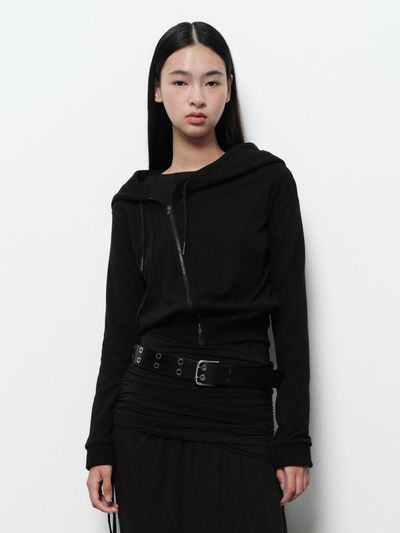 DIAGONAL DIAGONAL ZIP UP HOODIE [black]