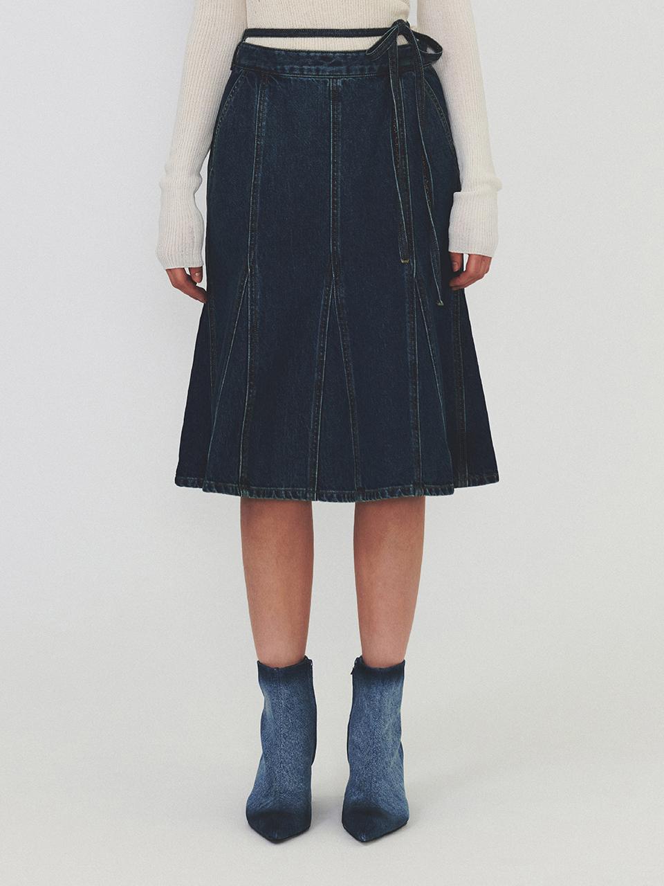 DIAGONAL Gored Denim Midi Skirt - Blue