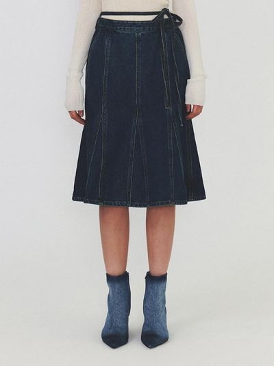 DIAGONAL Gored Denim Midi Skirt - Blue