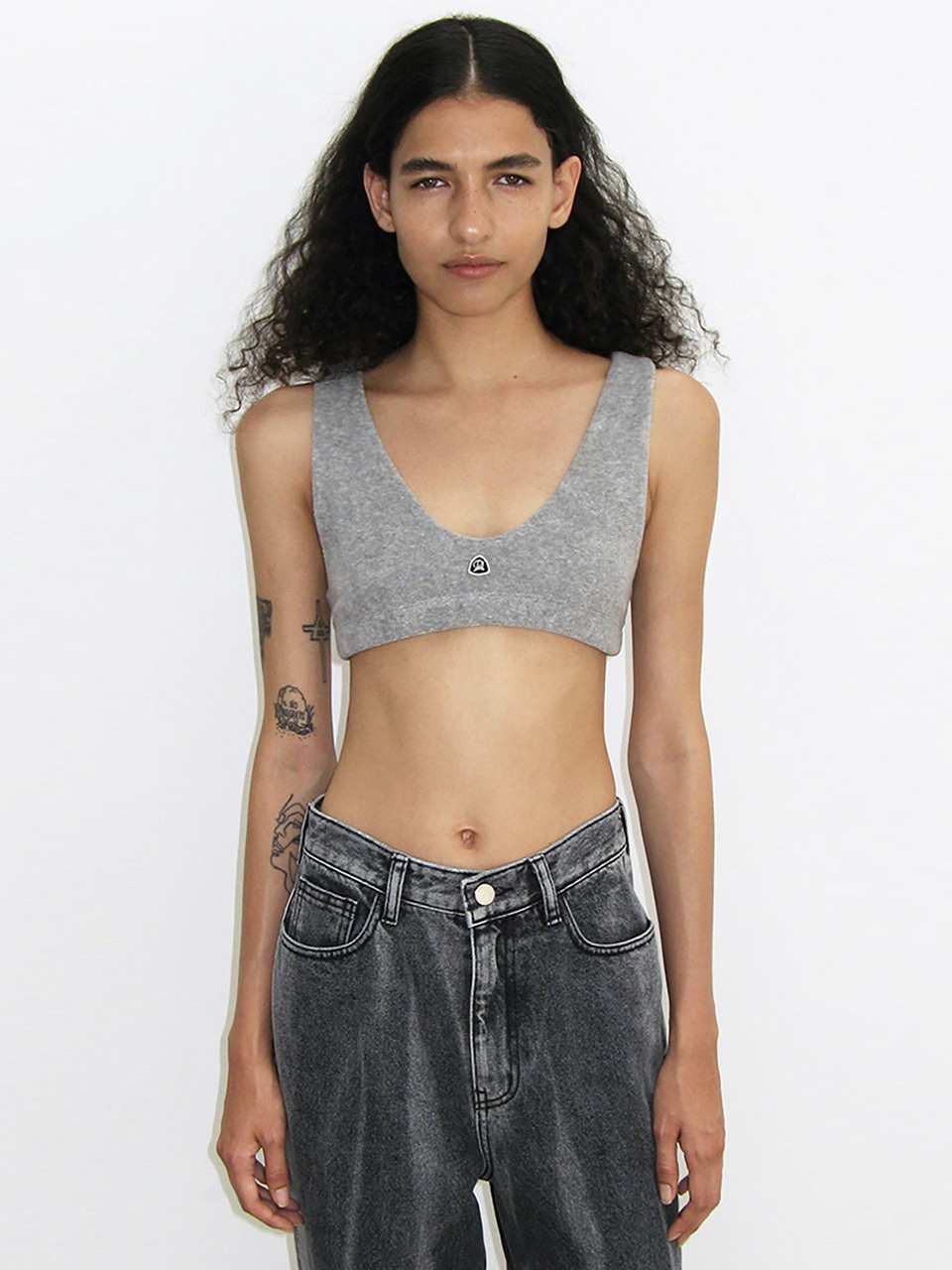 DIAGONAL Heart Logo Terry Bra Top - Grey