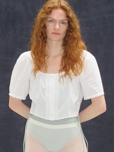 DIAGONAL Lace Crop Blouse_White
