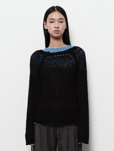 DIAGONAL NETTING MIXED KNIT SWEATER (black)