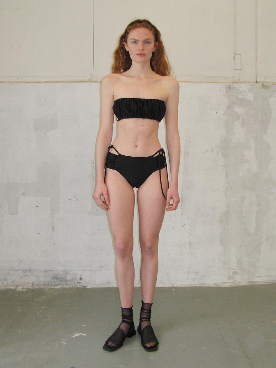 DIAGONAL Ribbon Shirring Bikini_Black