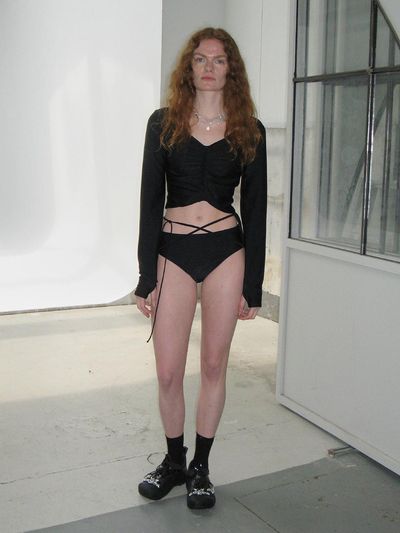 DIAGONAL Shirring Rash Guard Set_Black
