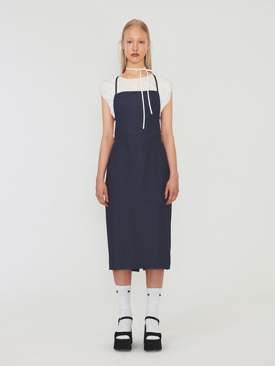 DIAGONAL STRAP SLEEVELESS DRESS (blue)