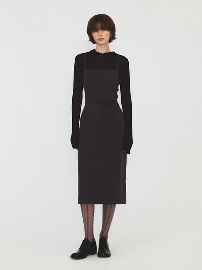 DIAGONAL Strap Sleeveless Dress_Dark Grey