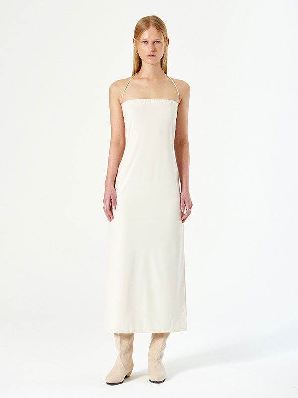 DIAGONAL Stretchy Maxi Dress _ Beige