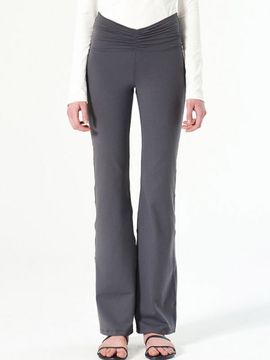 DIAGONAL Stretchy Shirring Flare Pants _ Grey