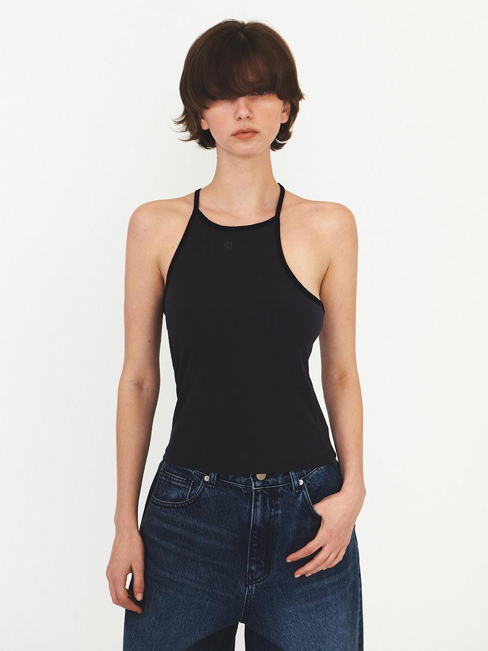 DIAGONAL Unbalanced Sleeveless Top_Dark Grey