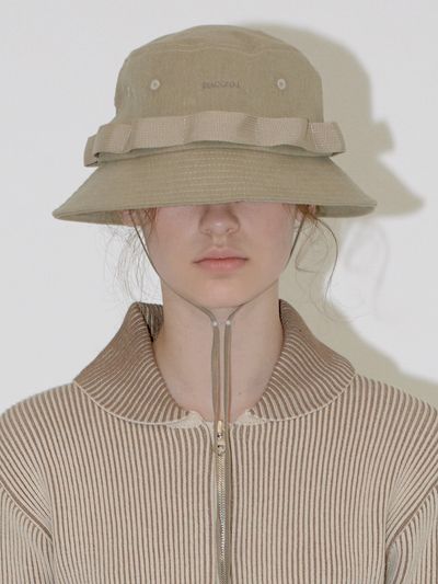 DIAGONAL Washed Cotton Bucket Hat - Beige