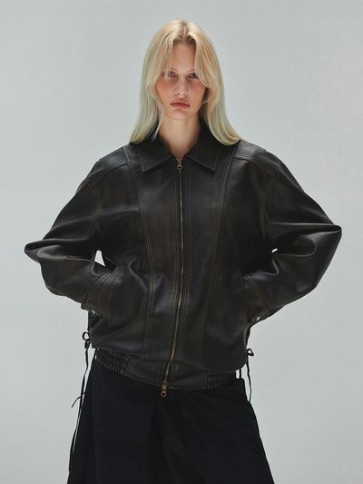 DIAGONAL WASHED LEATHER BLOUSON (brown)