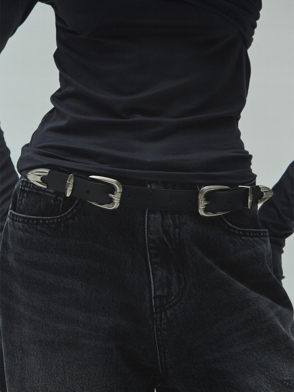 DIAGONAL WHOLE SKIN ADORN BELT (black)