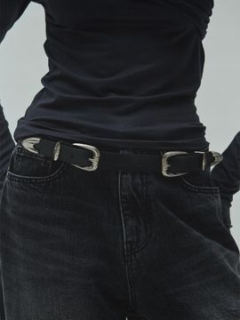 DIAGONAL WHOLE SKIN ADORN BELT (black)