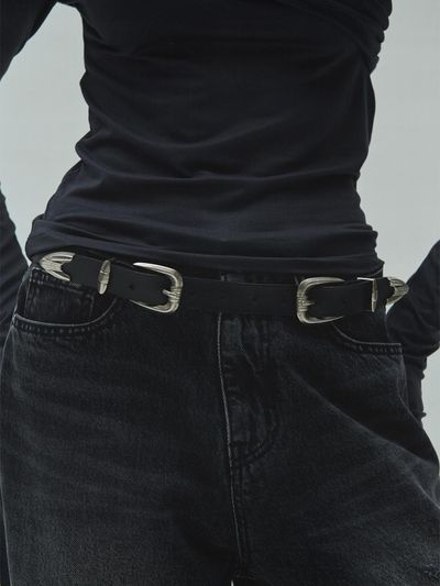 DIAGONAL WHOLE SKIN ADORN BELT (black)