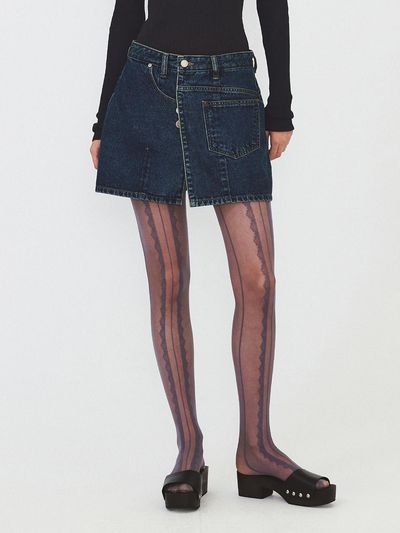 DIAGONAL WRAP DENIM MINI SKIRT (blue)