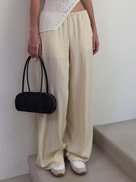 DIAGONAL WRINKLED STRAP WIDE PANTS [Buttery Yellow]