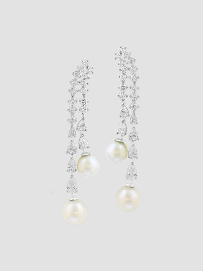 Diamonds at Saks Fifth Avenue Women's 18K White Gold, 2.09 TCW Lab-Grown Diamond & Freshwater Pearl Drop Earrings