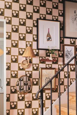 Diana Pereira Studio Blossom Bliss Floral Geometric Checkered Wallpaper