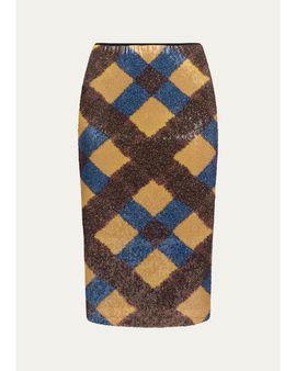 Diane von Furstenberg Bianca Sequin Mesh Midi Pencil Skirt
