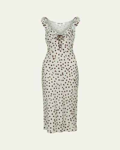 Diane von Furstenberg Christina Ruffle-Trim Polka Dot Midi Dress