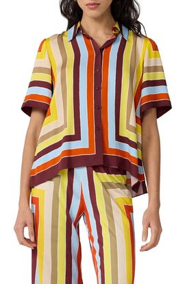 Diane von Furstenberg Diane von Furstenberg Alexa Stripe Stretch Silk Button-Up Shirt