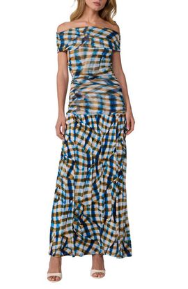 Diane von Furstenberg Diane von Furstenberg Cynthia Plaid Off the Shoulder Drop Waist Dress